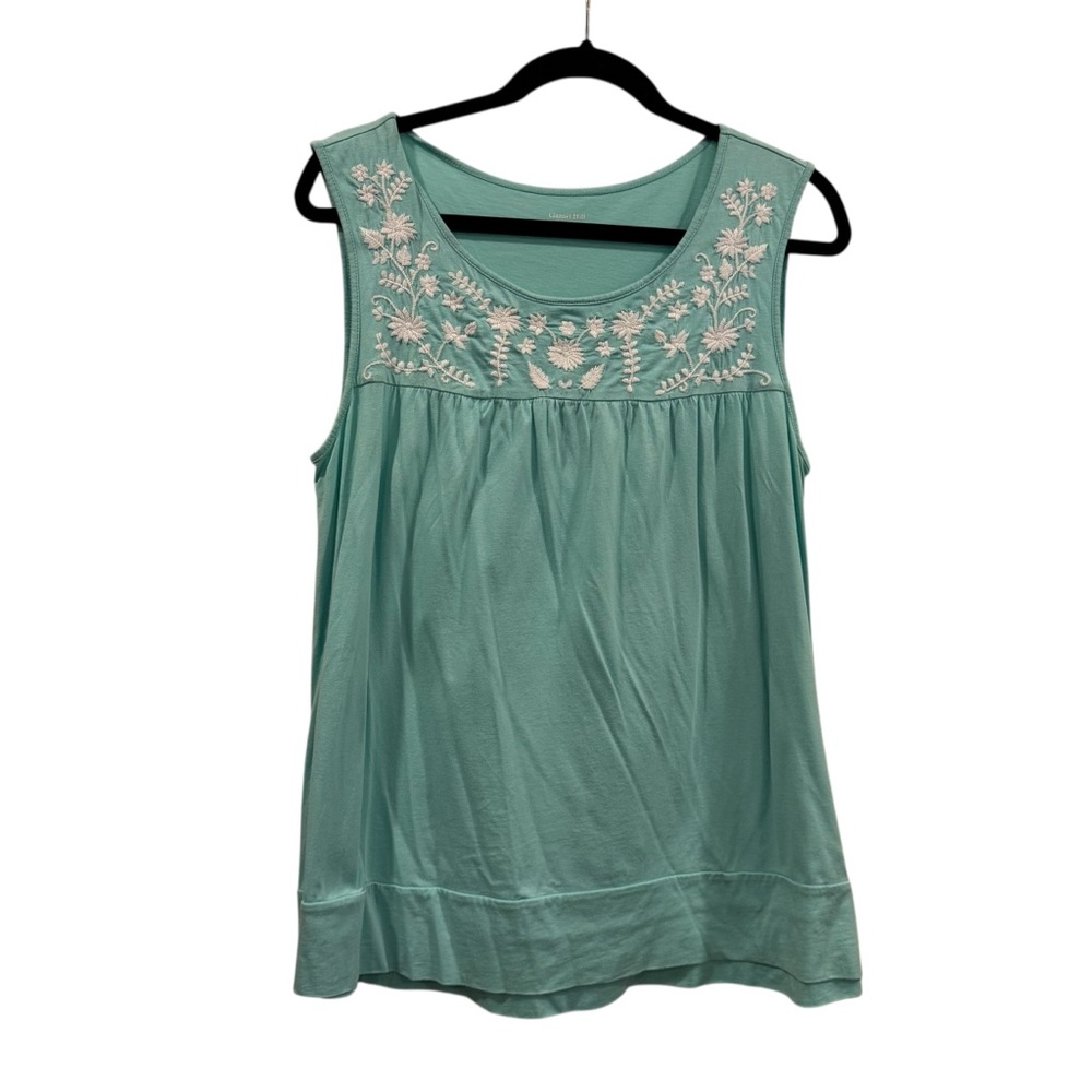 Garnet Hill Mint Green Embroidered Folklore Tank Top